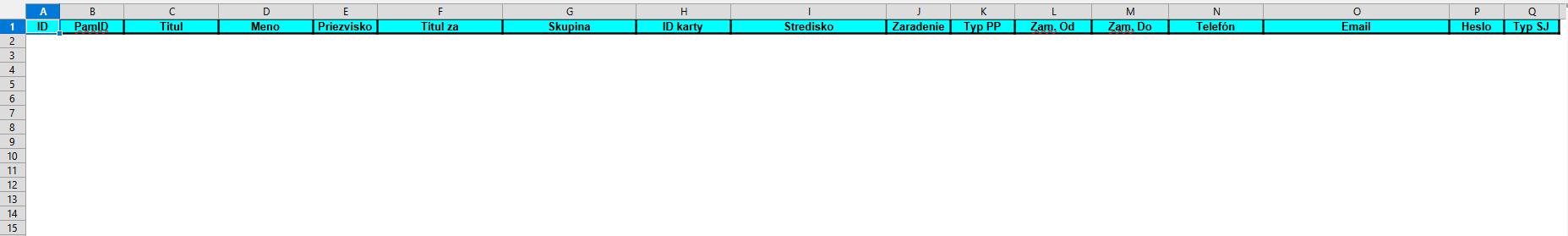 Exportný súbor pri exporte zoznamu zamestnancov - prázdny