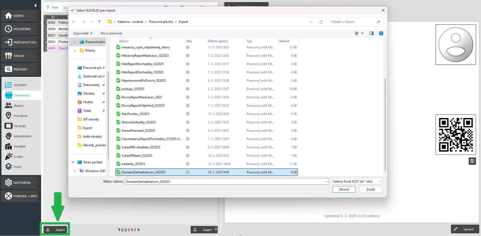 Import zoznamu zamestnancov
