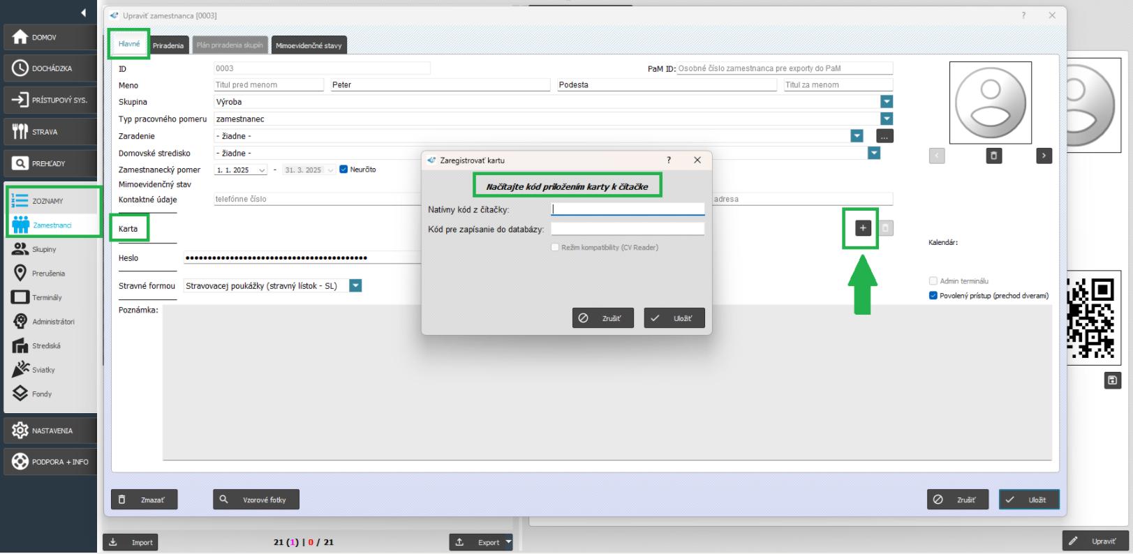 Pridanie karty cez čítačku