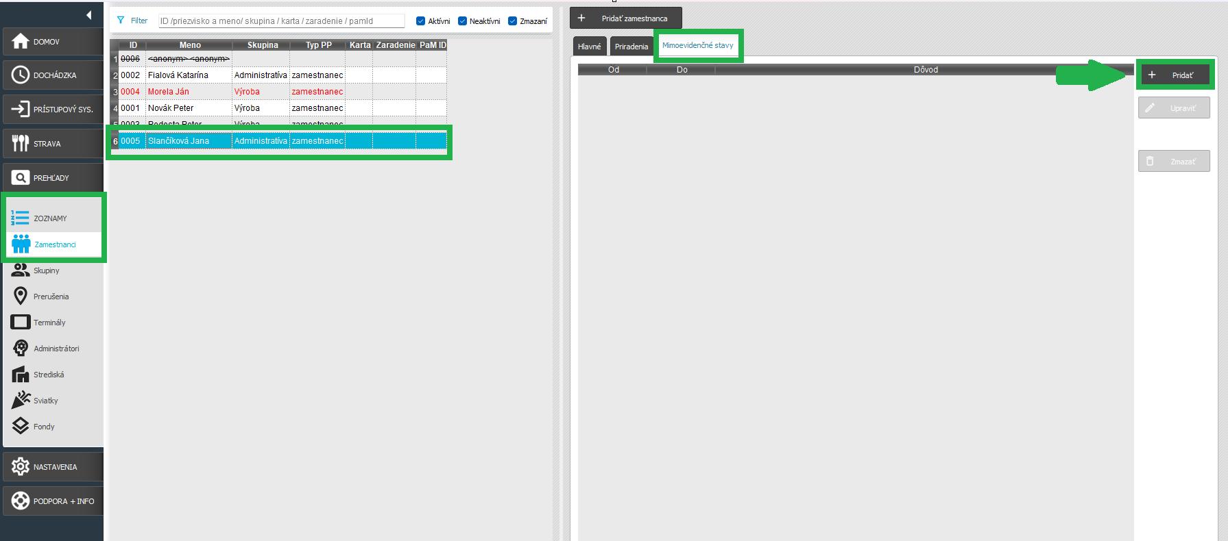 Zamestnanci - mimoevidenčné stavy