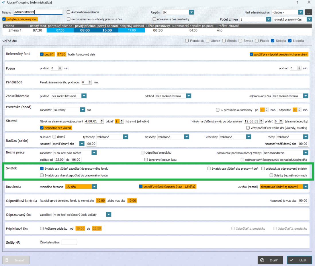 Nastavenie Sviatkov v skupine