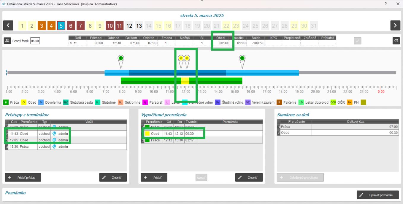 Fixný čas prestávky v detaile dňa