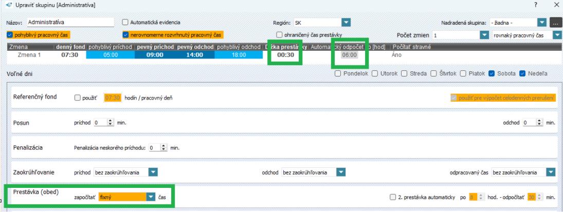 Automatický odpočet prestávky v nastaveniach skupiny