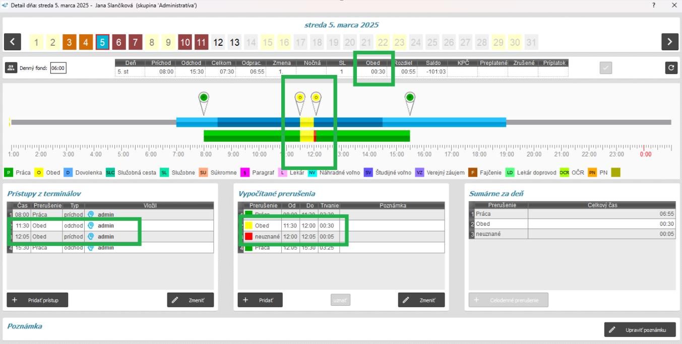 Maximálny, ohraničený čas prestávky v v detaile dňa - prekročený čas