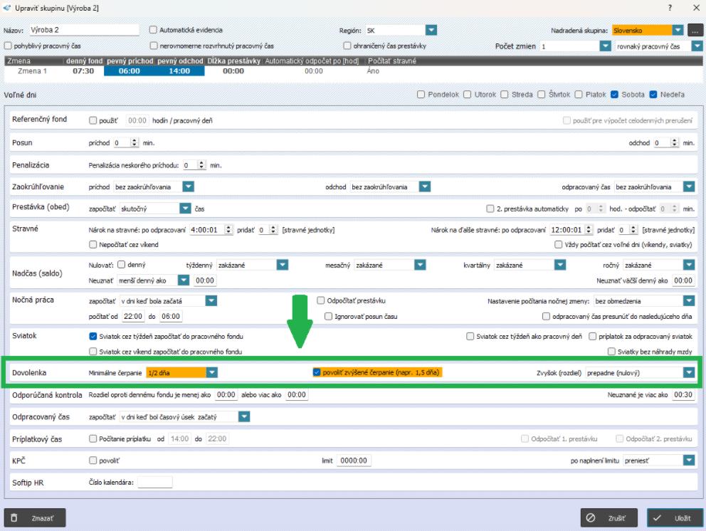 Nastavenie dovolenky v skupine