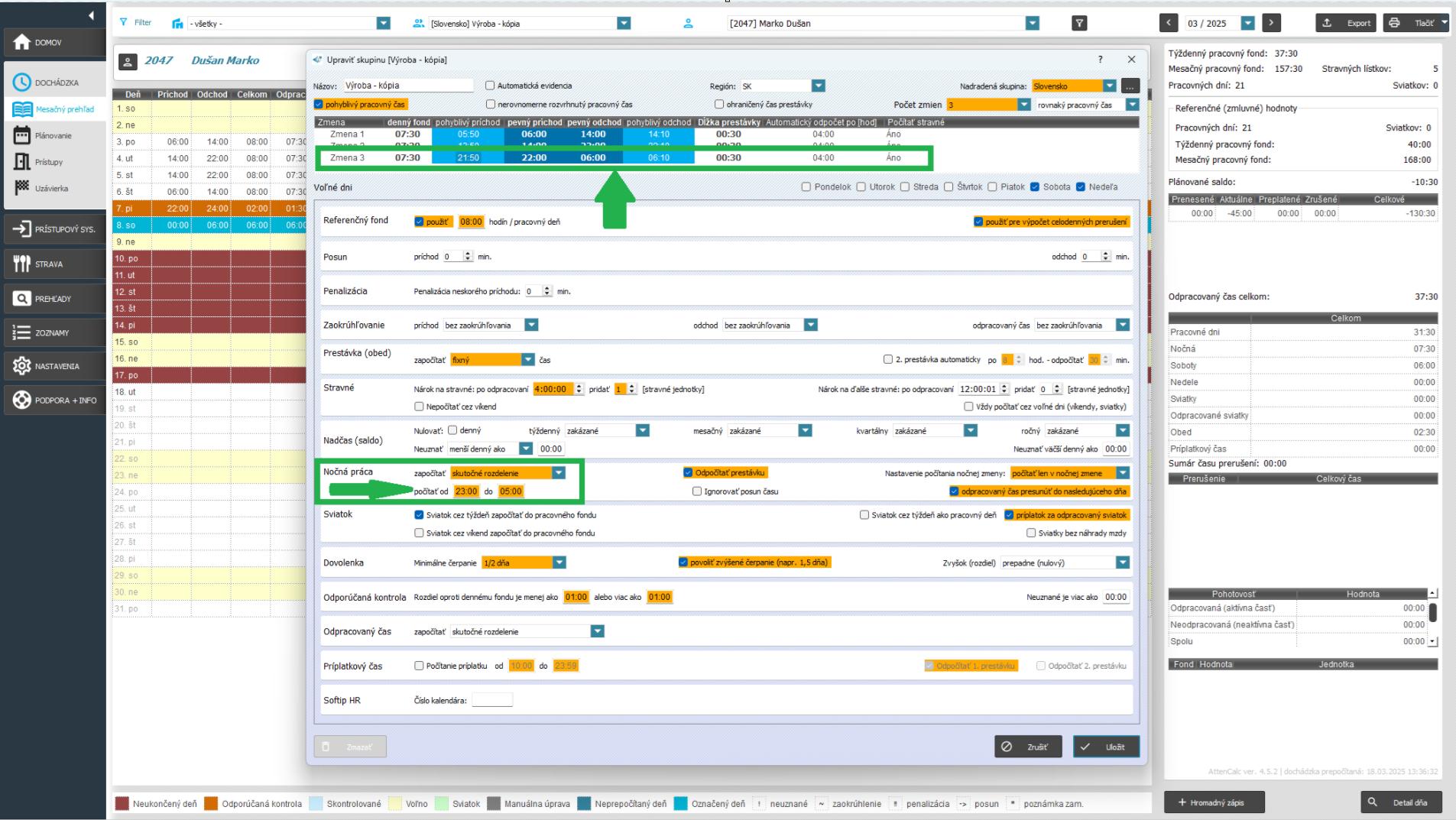 Čas nočnej nastavení skupiny