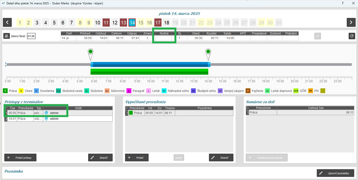 Zobrazenie počítania nočnej zmeny v detaile dňa - nepočítať v prvej zmene