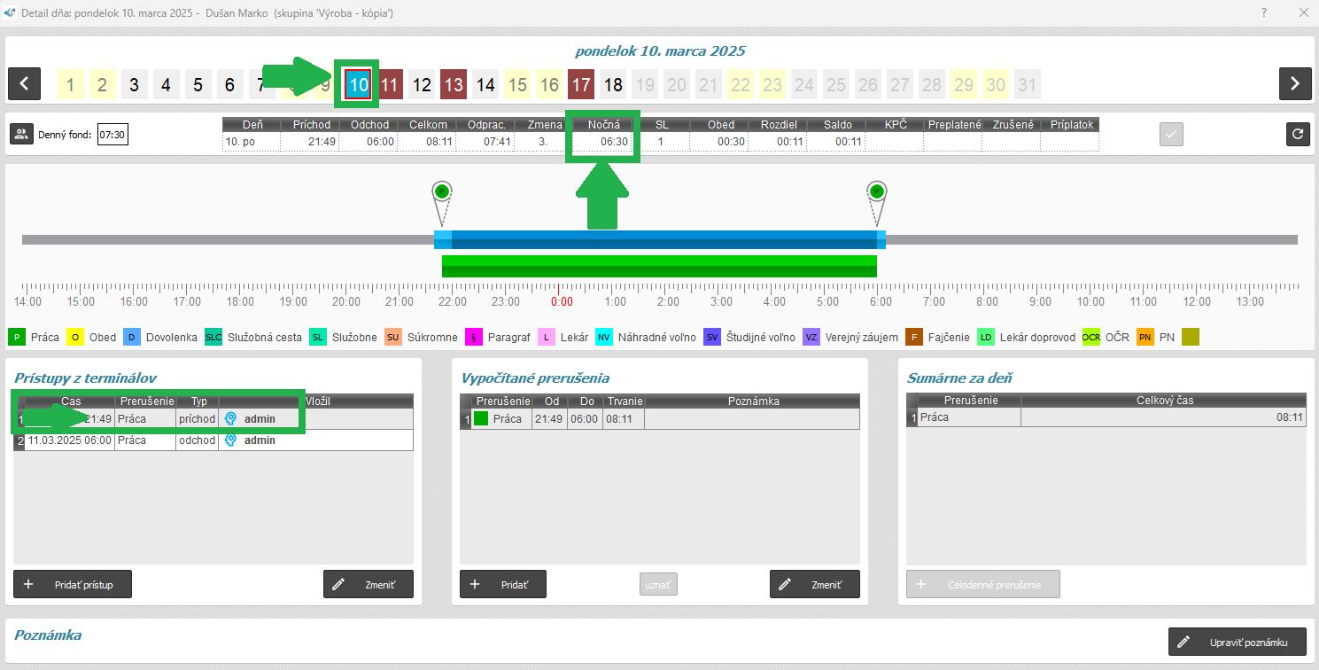 Zobrazenie - v dni, keď bola zmena začatá - v detaile dňa