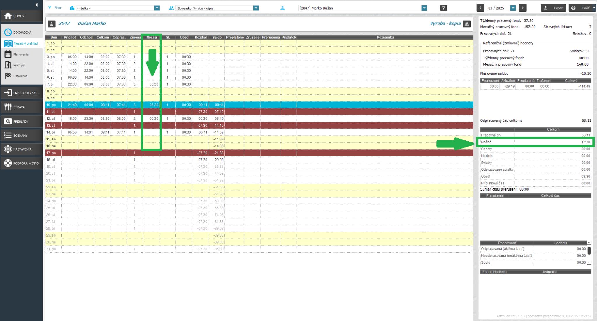 Zobrazenie - v dni, keď bola zmena začatá - v mesačnom prehľade