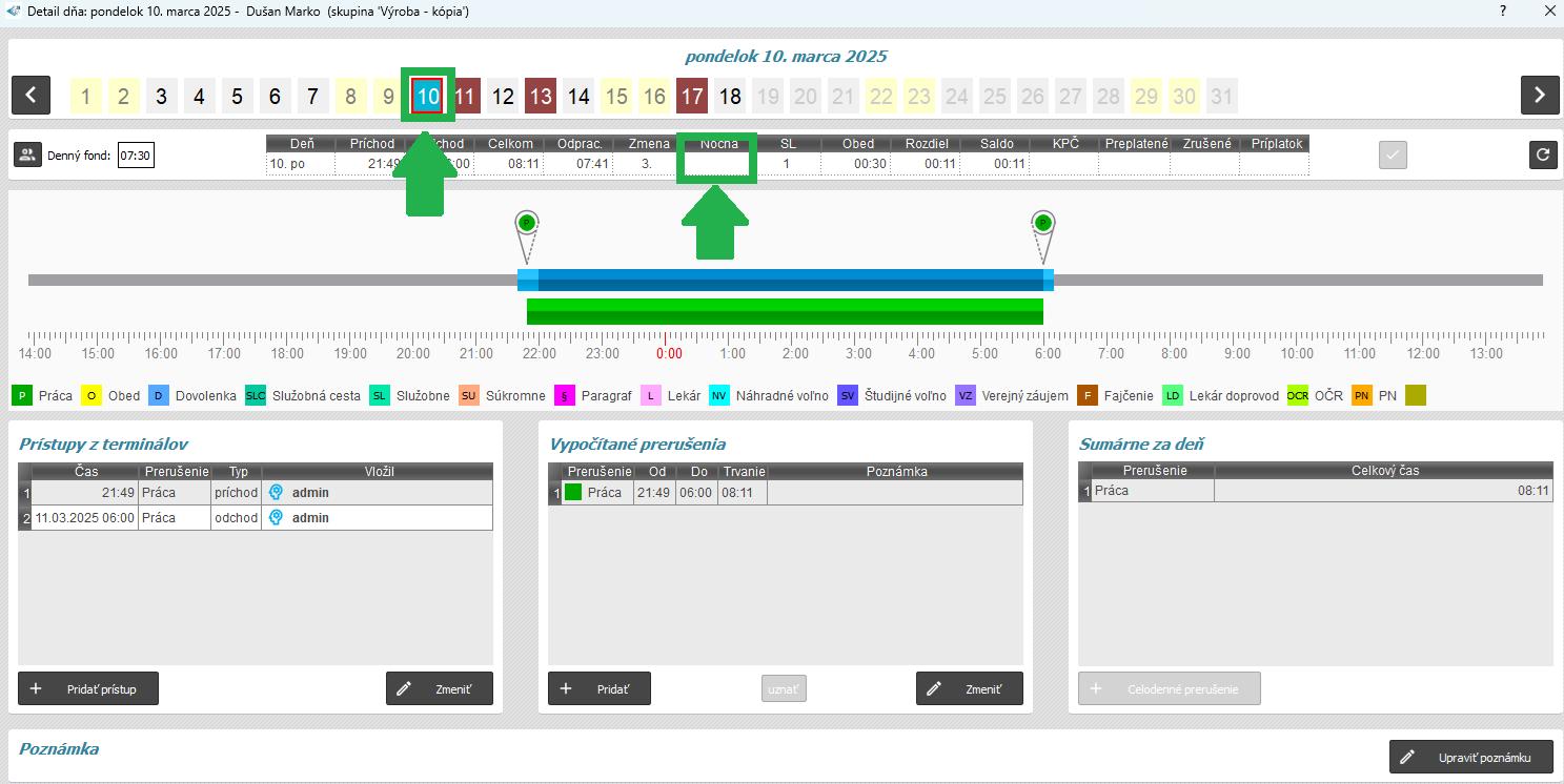 Zobrazenie - v dni, keď bola zmena dokončená - v detaile dňa