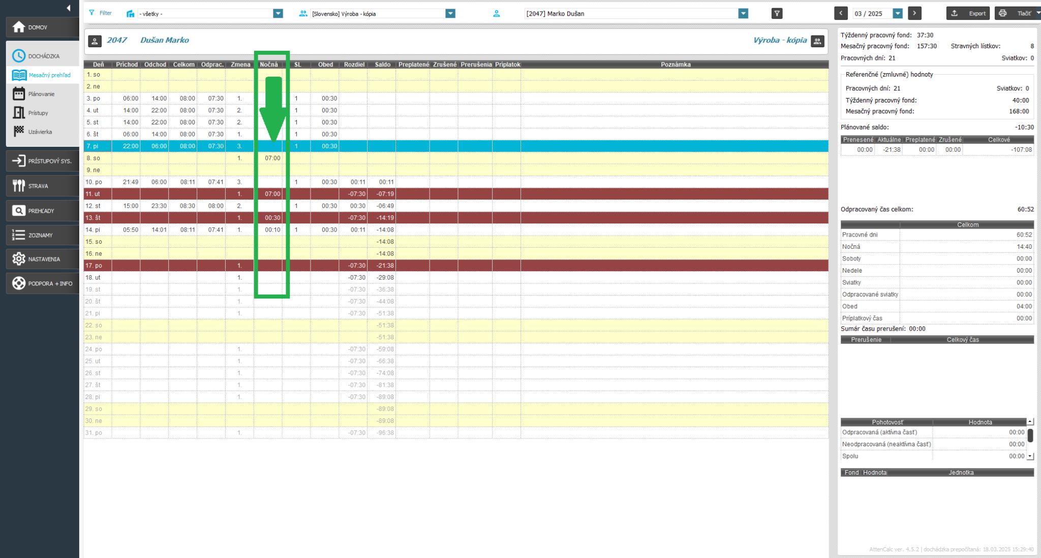 Zobrazenie - v dni, keď bola zmena dokončená - v mesačnom prehľade