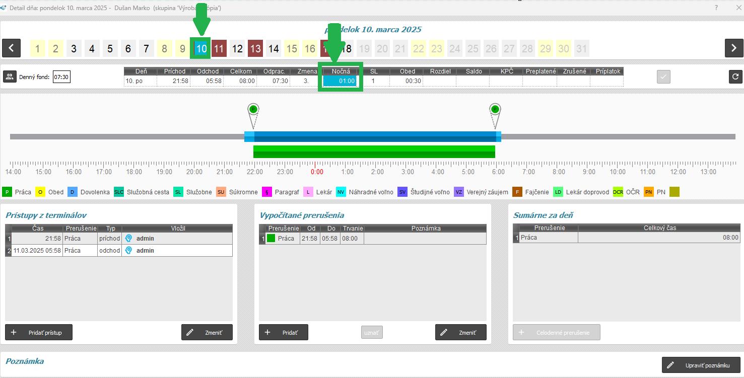 Zobrazenie - skutočné rozdelenie - v detaile dňa