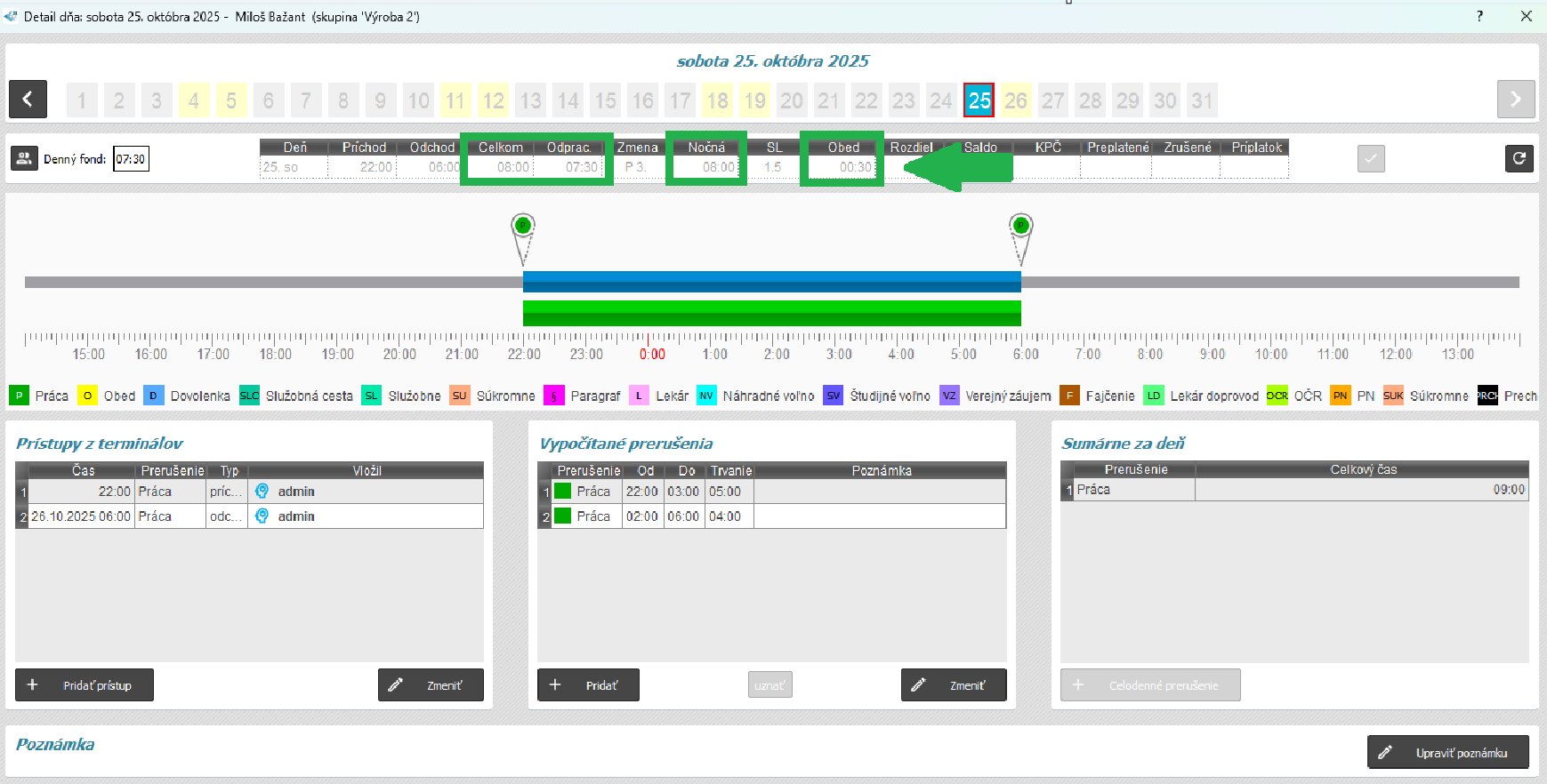 Ignorovať posun času v detaile dňa
