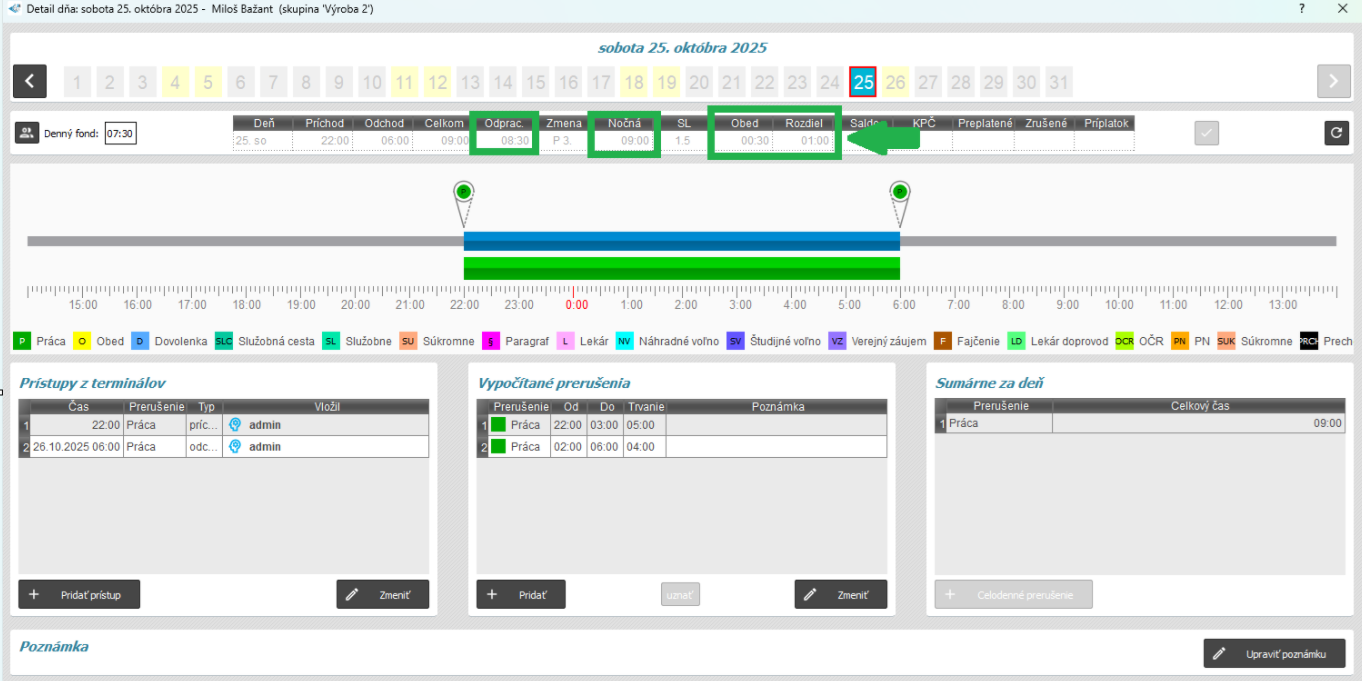 Ignorovať posun času - neaktívny - v detaile dňa