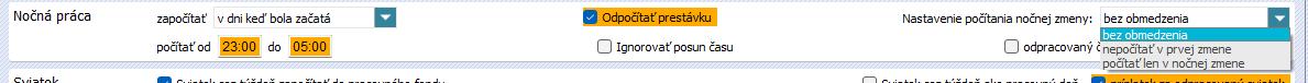 Nastavenie počítania nočnej zmeny v skupine