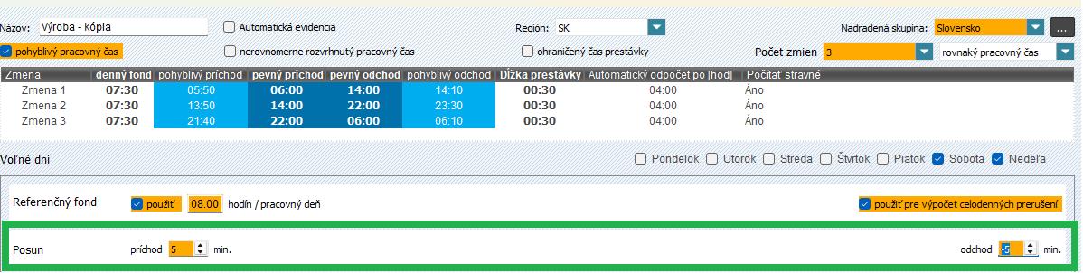 Nastavenie posunu v skupine
