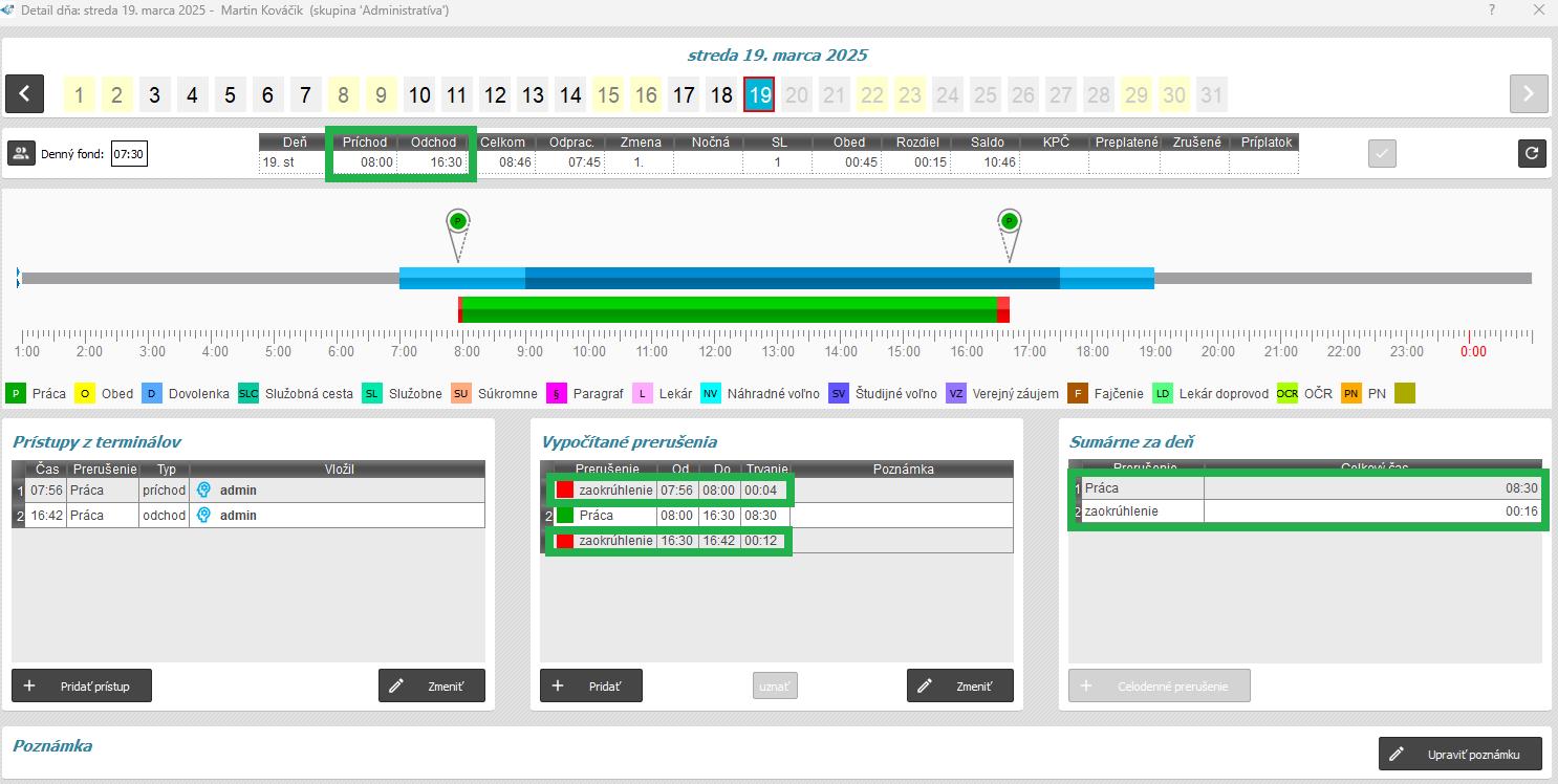 Zaokrúhlenie v detaile dňa