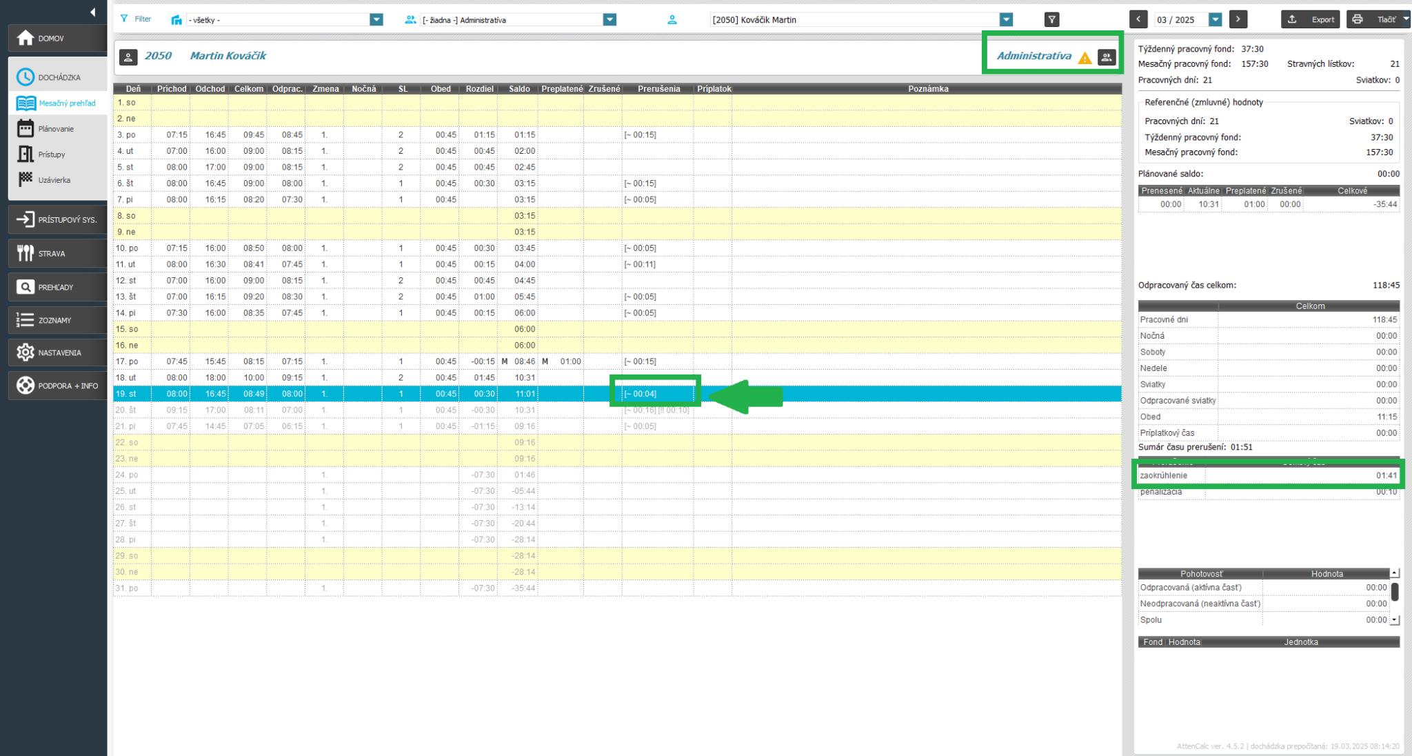 Zaokrúhlenie v mesačnom prehľade