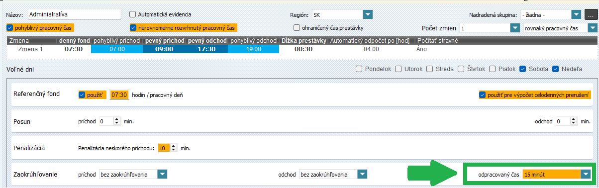 Zaokrúhlenie v nastavení skupiny