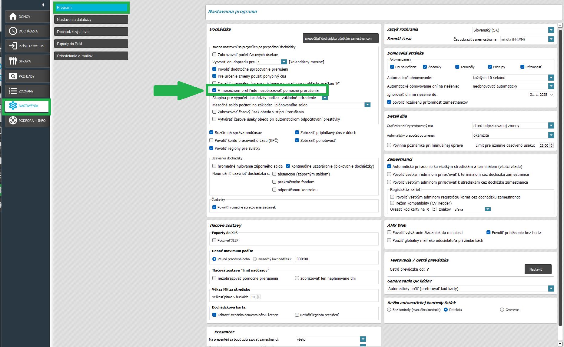 Nastavenia - Nezobrazovať pomocné prerušenia v mesačnom prehľade