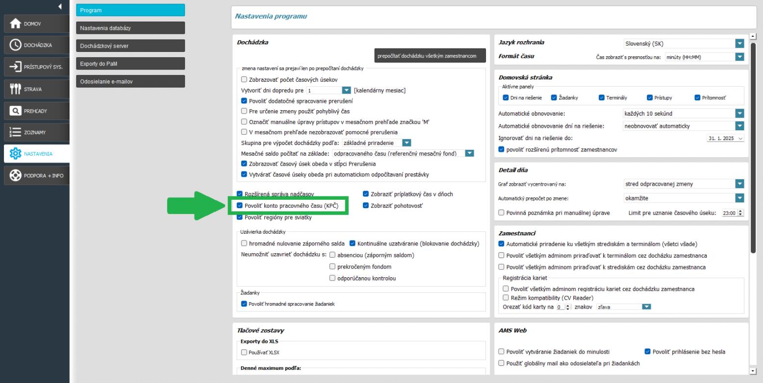 Povolenie KPČ v nastaveniach programu