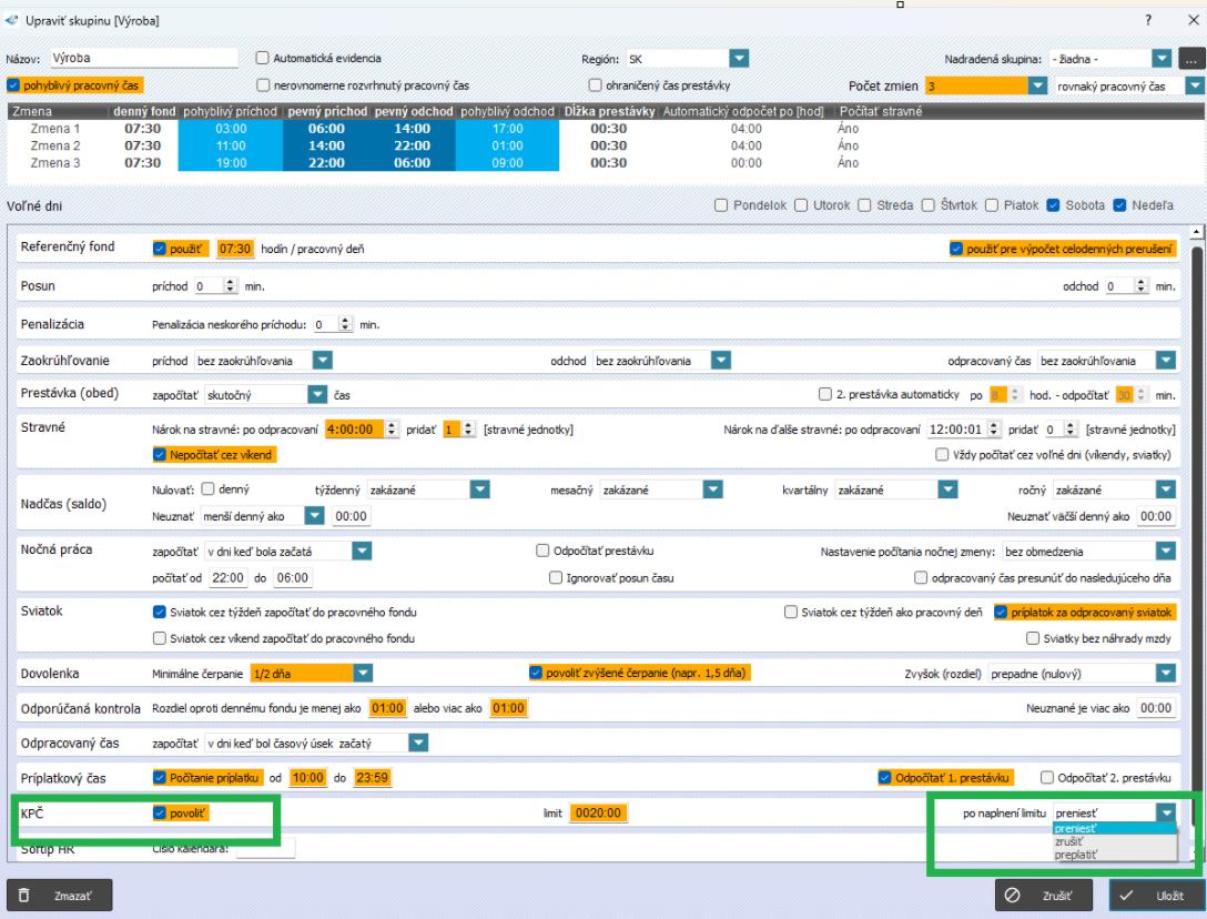 Povolenie KPČ v nastaveniach skupiny