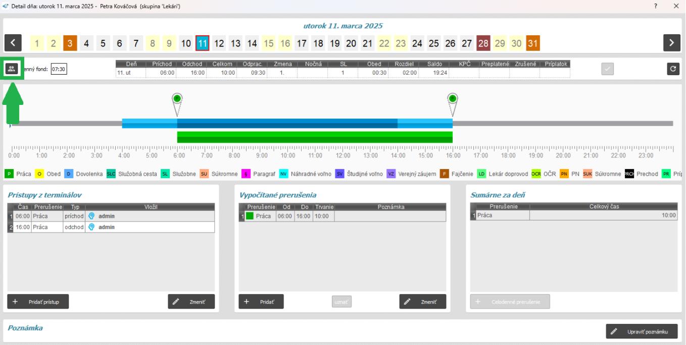 Interaktívne tlačidlo skupiny v Detaile dňa