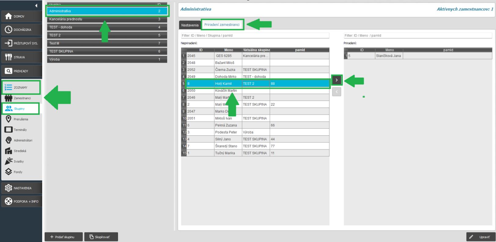 Priradenie zamestancov do skupiny