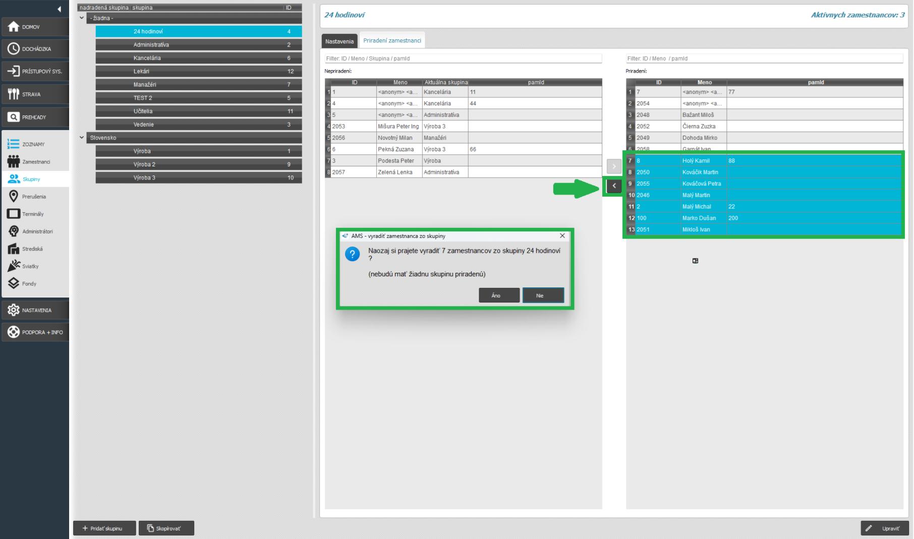 Priradenie zamestancov do skupiny