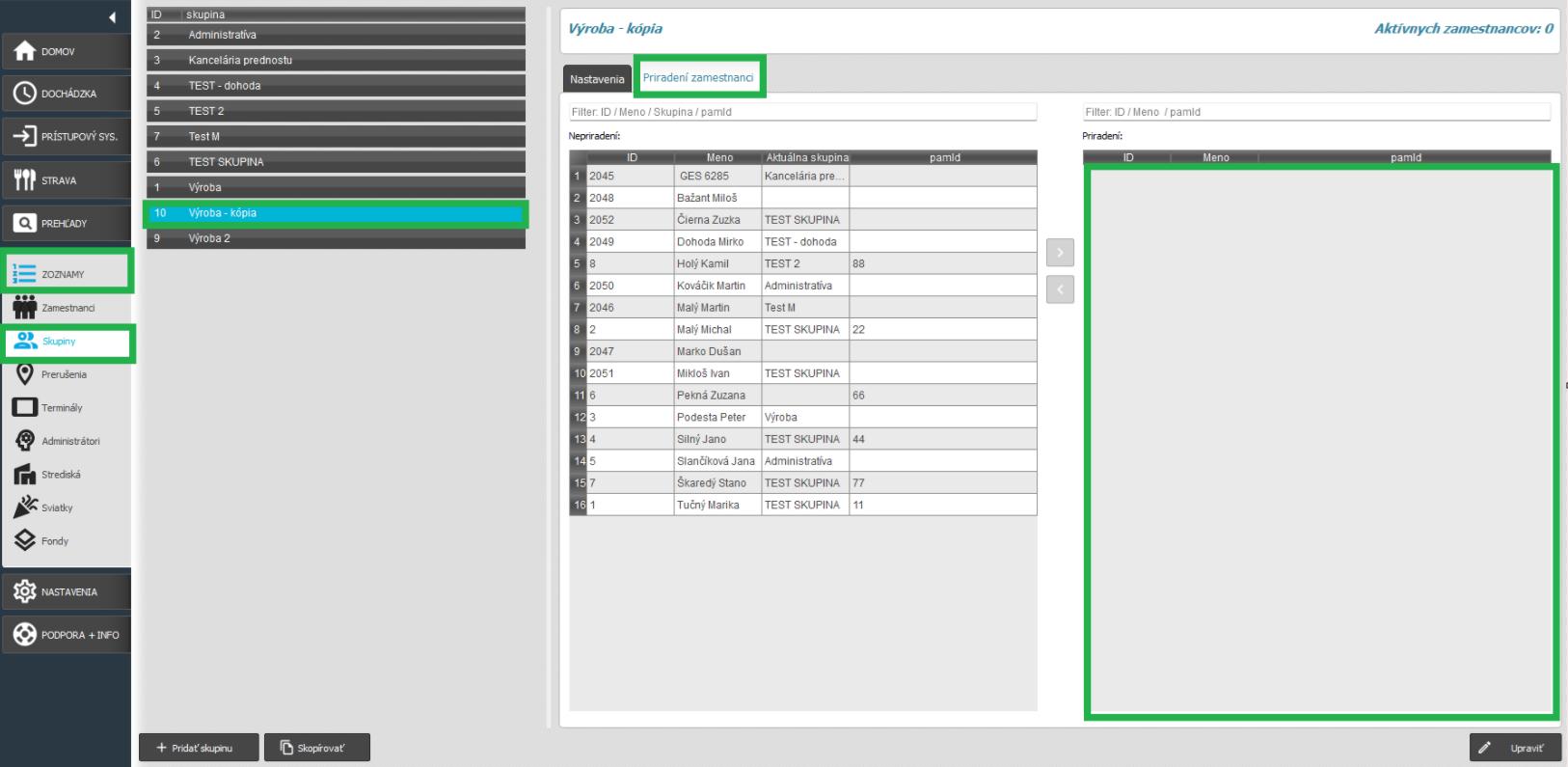 Priradení zamestnanci v skupine