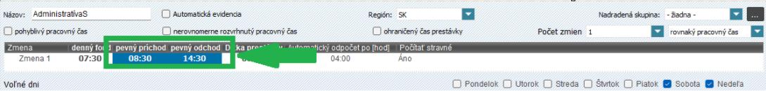 Pevný pracovný čas stanovený v skupine