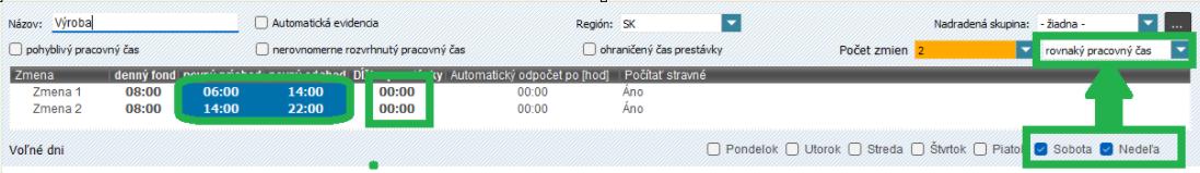 Rovnaký pracovný čas v nastavení skupiny