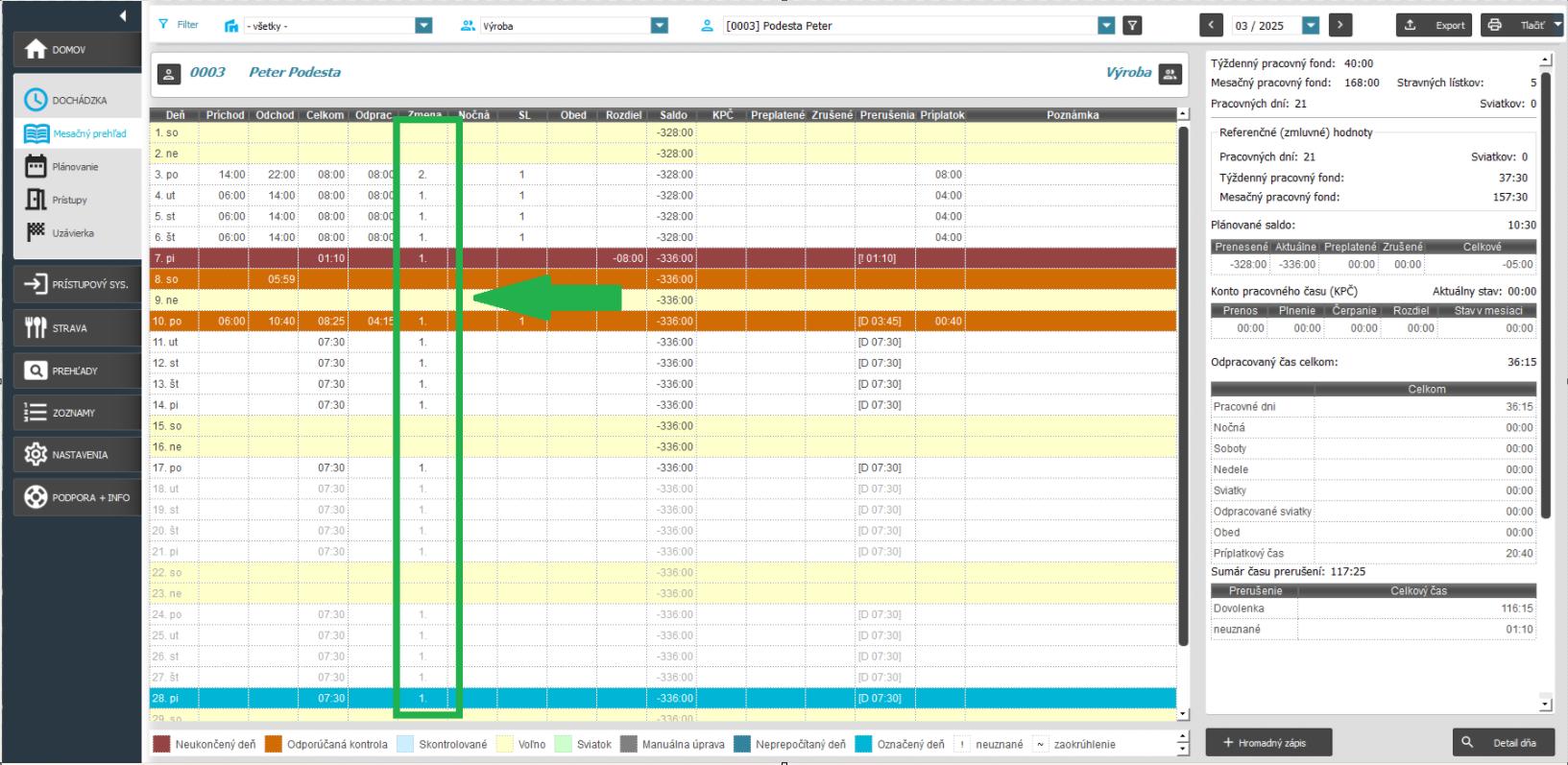 Zobrazenie zmeny v mesačnom prehľade