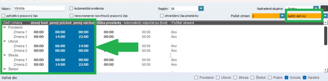 Každý deň iný v nastaveniach skupiny