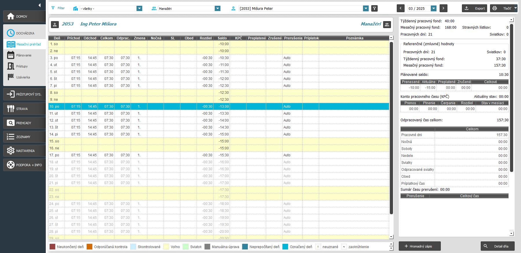 Automatická evidencia v mesačnom prehľade
