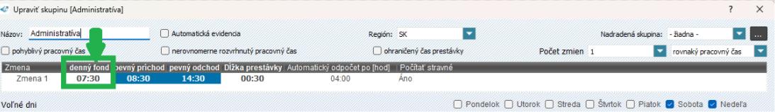 Denný fond v nastavení skupiny