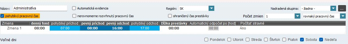 Pohyblivý pracovný čas - nastavenie v skupine