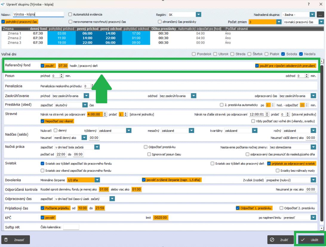 Nastavenie referenčného fondu v skupine