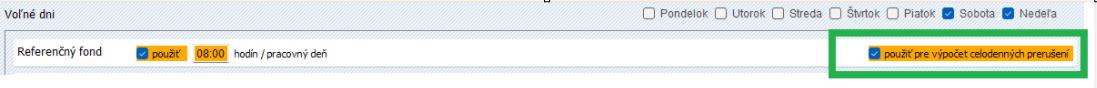 Referenčný fond v nastavení skupiny - Použiť pre výpočet celodenných prerušení