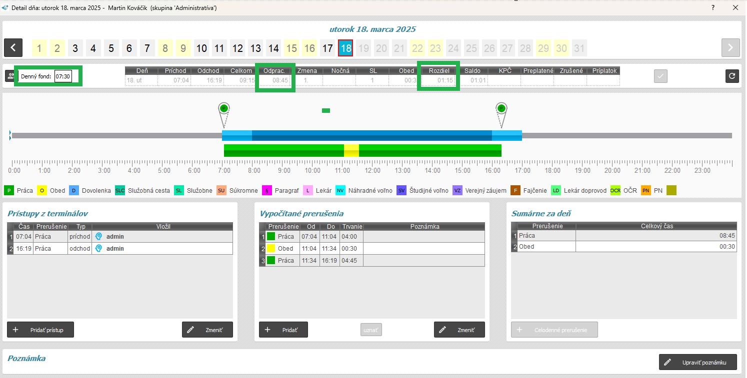 Neuznať väťší denný ako - zobrazenie v detaile dňa
