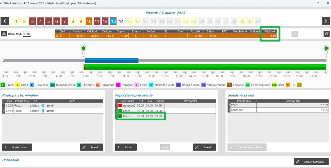 Príplatkový čas v detaile dňa