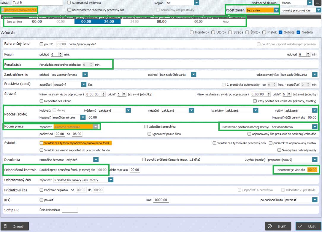 Nastavenie práce bez zmien