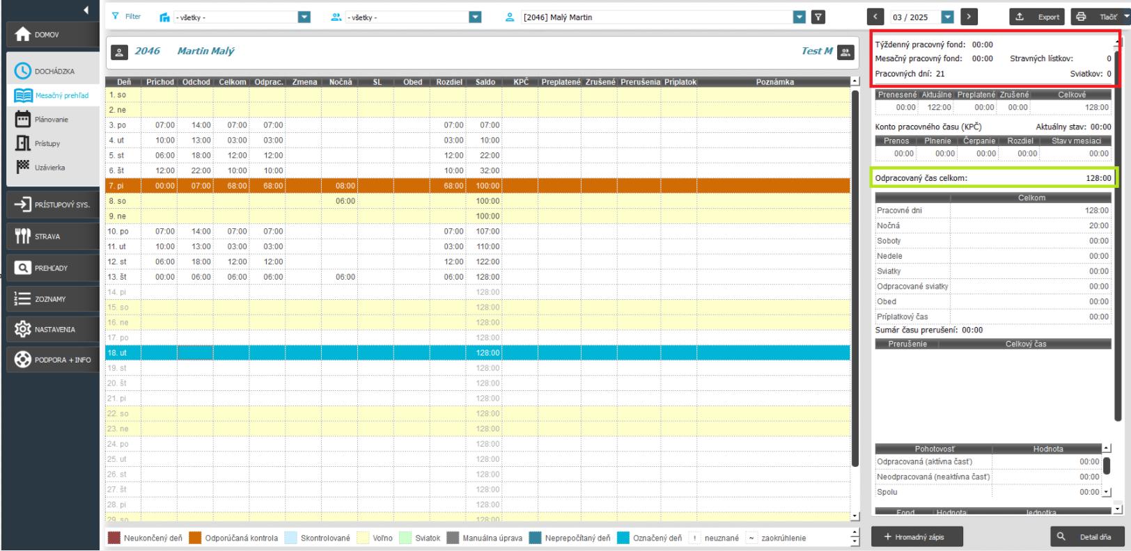 Práca bez zmien - zobrazenie v mesačnom prehľade