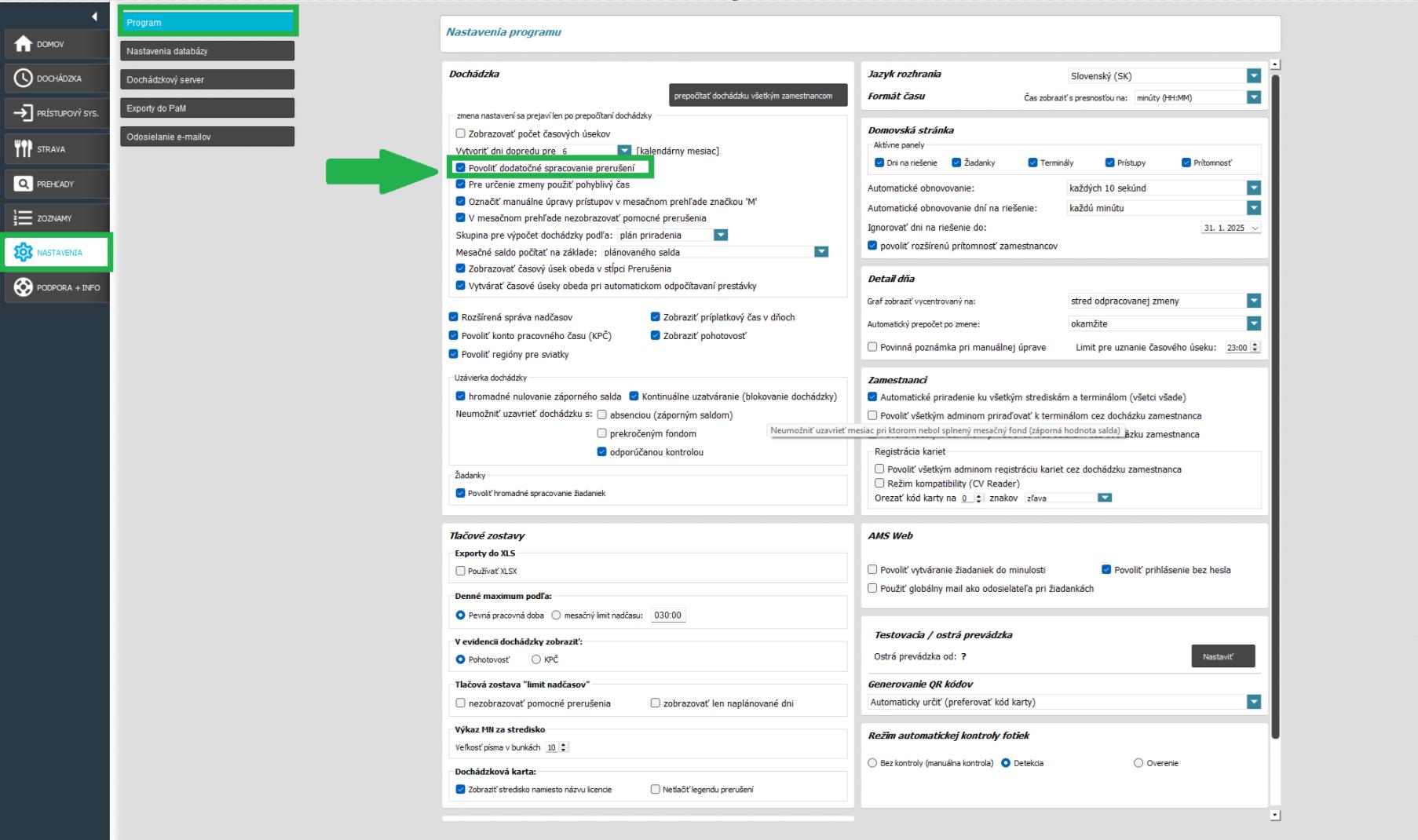 Nastavenie - Povoliť dodatočné spracovanie prerušení