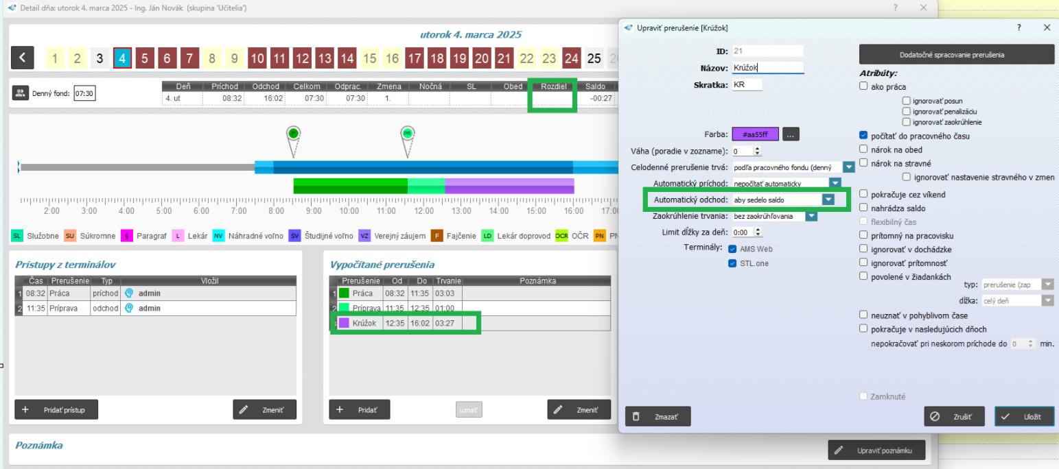 Príprava krúžok- čas prístupu + uznať pevnú dĺžku - v detaile dňa + nastavenie prerušenia