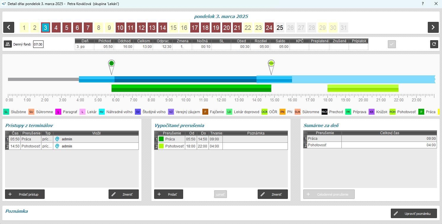Pohotovosť s dodatočným spracovaním prerušenia v detaile dňa