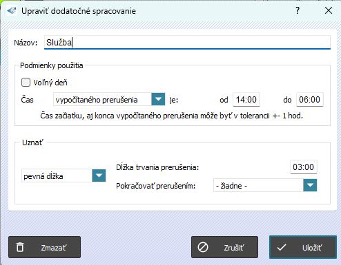Nastavenie dodatočného spracovnia - čas vypočítaného prerušenia je + uznať pevnú dĺžku
