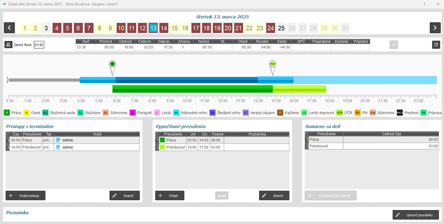 Nastavenie dodatočného spracovnia - čas vypočítaného prerušenia je + uznať pevnú dĺžku - v detaile dňa