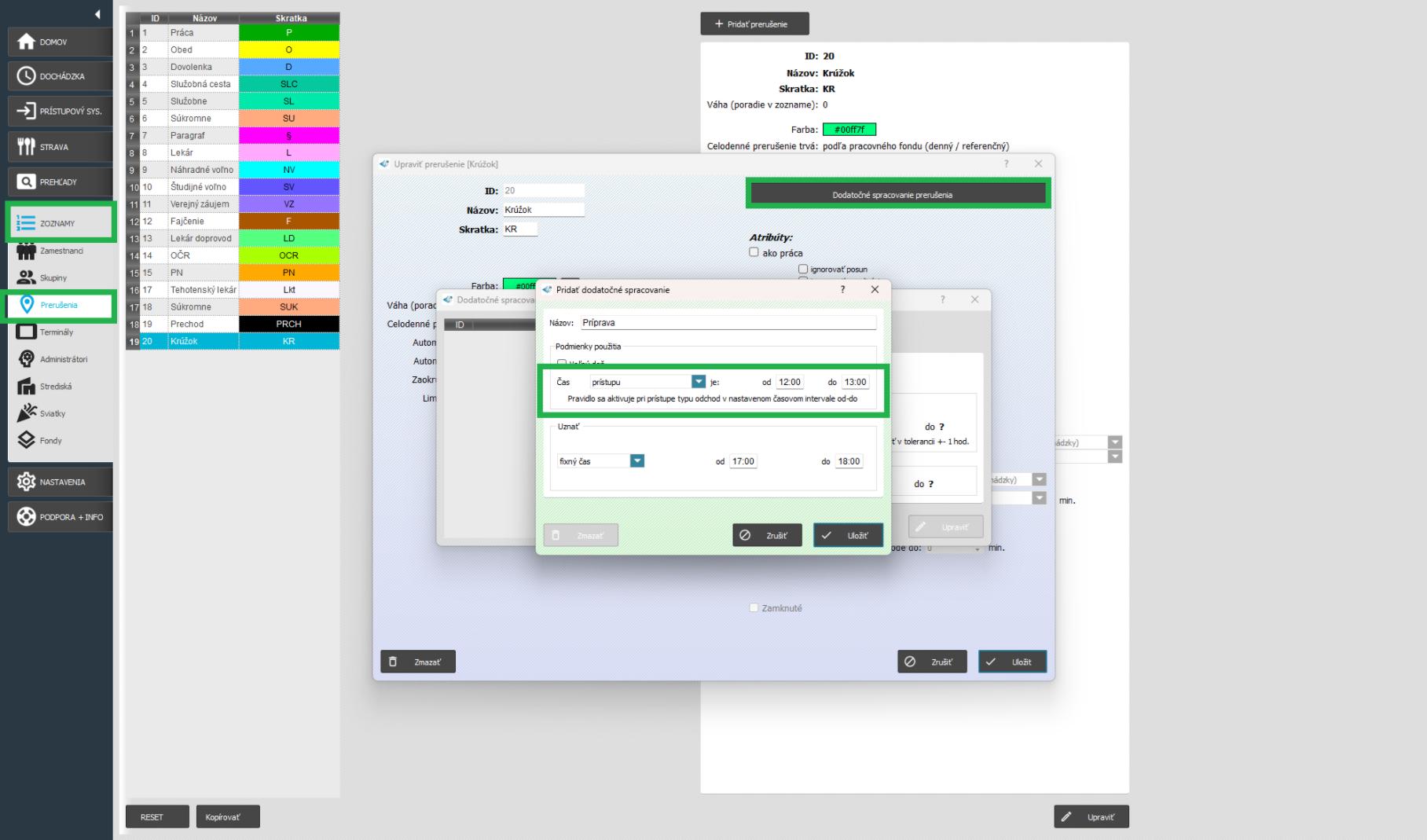 Prerušenie - Nastavenie času prístupu