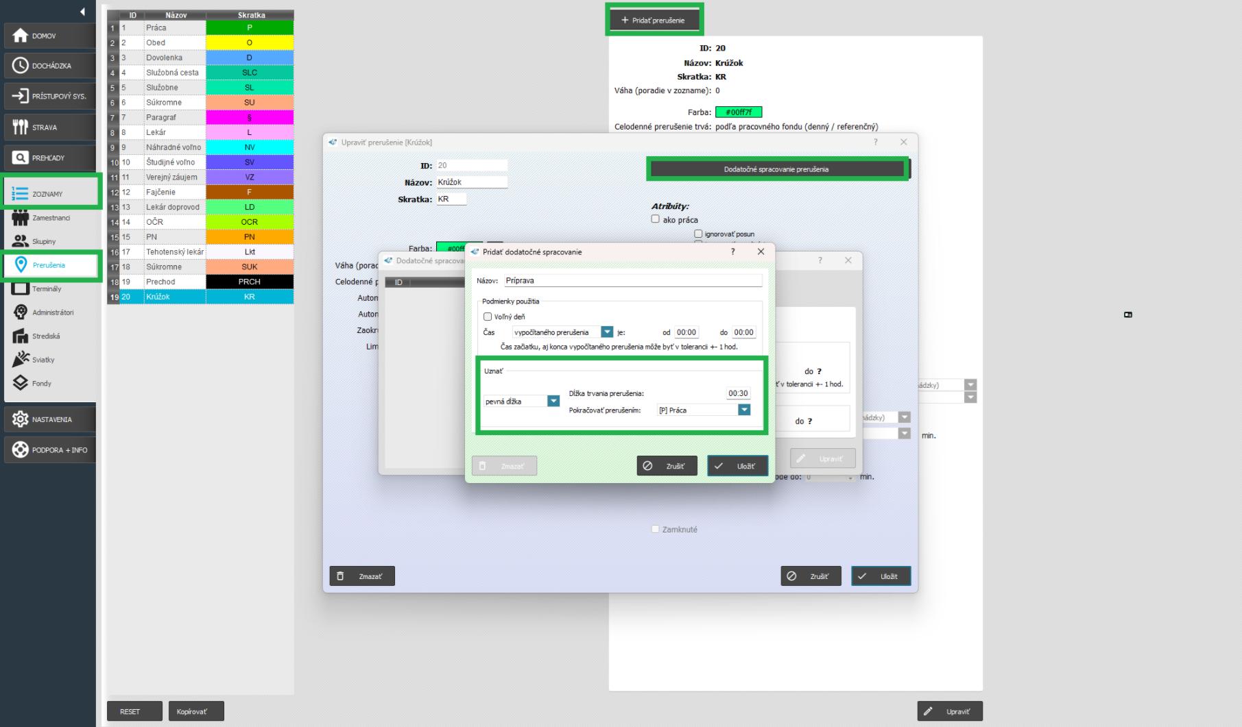 Prerušenie - Pevná dĺžka